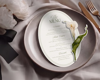 Modèle de menu de mariage ovale vert élégant | Carte de réception minimaliste