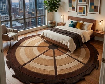 Round Tree Ring Wool Rug, Tufted Nature Inspired Carpet, Modern Living Room Area Rug