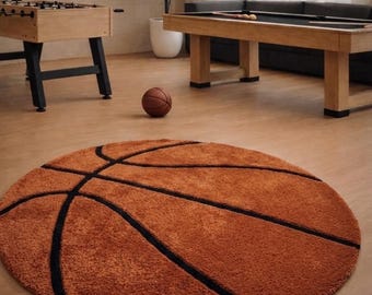 Alfombra redonda de baloncesto hecha a mano con mechones, decoración para sala de deportes, alfombra de área de tamaño personalizado.