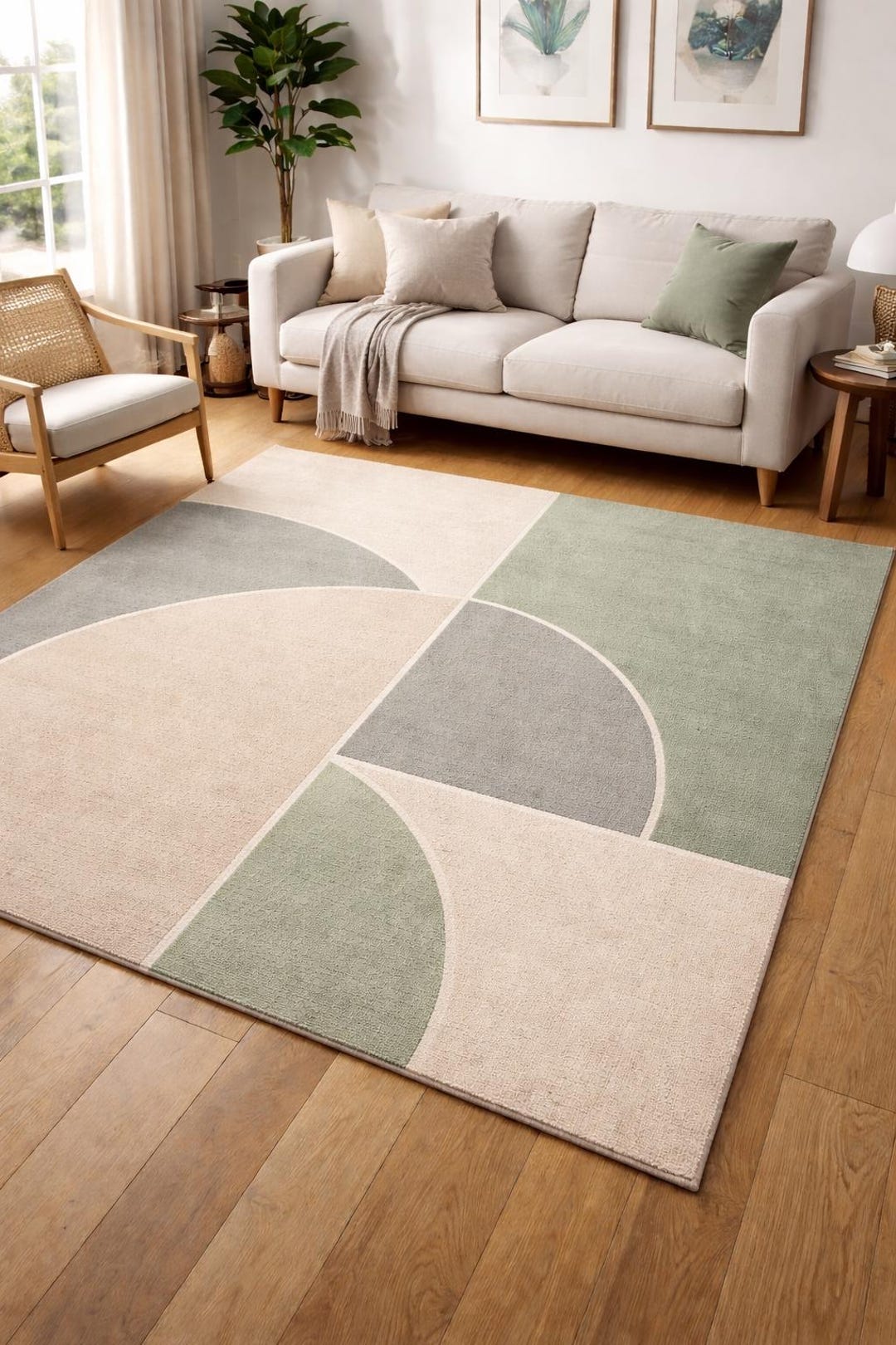 Minimalist Geometric Rug, Modern Neutral Area Rug, Scandinavian Japandi ...