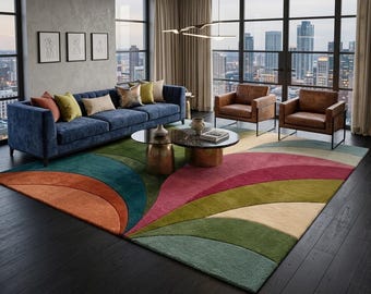 Colorful Modern Area Rug, Abstract Rainbow Rug, Living Room Carpet, Artistic RG Floor Rug, Luxury Statement Rug, Soft Plush Home Decor.