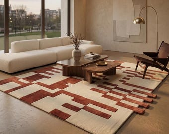 Modern Geometric Hand Tufted Wool Rug, Irregular Area Rug, Minimalist Luxury Living Room Carpet, Custom Size Contemporary Rug..