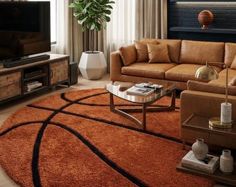 Basketball Rug, Round Basketball Tufted Rug, Sports Room Decor, Kids Playroom Rug,  Gamer Room Carpet, Basketball Court Inspired Rug