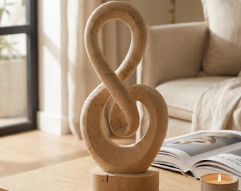 Escultura de travertino tallada a mano con forma de nota musical, objeto decorativo inspirado en una nota musical