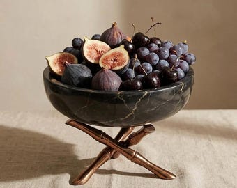 Marble Pedestal Bowl, Decorative Stone Centerpiece, Luxury Fruit Serving Bowl