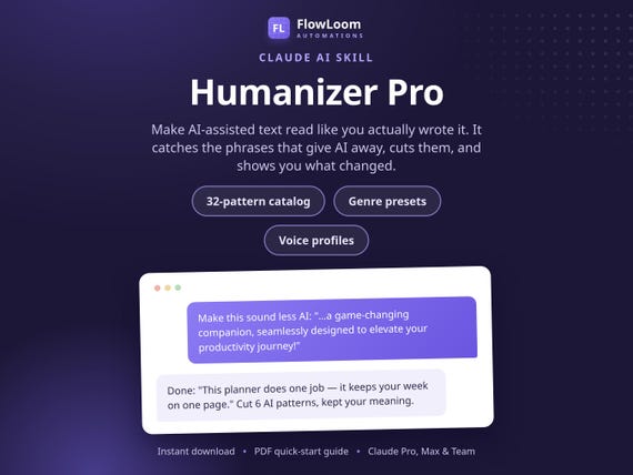 Claude AI Skill, Humanizer Pro, Rewrite AI Text (Digital Download)