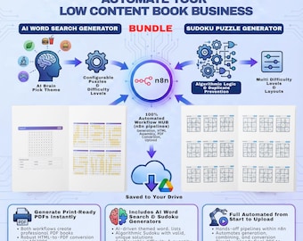 2-in-1 Low Content Book Automation Kit | Custom Sudoku & AI Word Search Workflow N8N