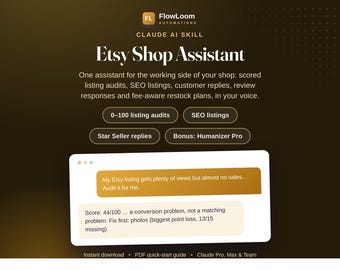 Claude AI Skill for Etsy Shop Owners, SEO Listings, Customer Messages (Digital Download)