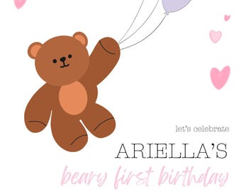 Invitación de cumpleaños de osito / Invitación imprimible de cumpleaños de osito de peluche / Plantilla editable / Descarga instantánea