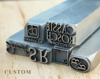 Custom Monogram Pottery Stamp, Tiny Metal Clay Signature Stamp, Clay Makers Mark Tool, Jewelry Signature Tool