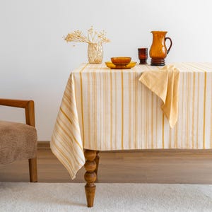Mantel navideño de algodón – Tamaño personalizado. Funda rústica para mesa de comedor navideña, estilo vintage. 10-S.Mustard Striped