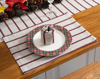 Gestreifte Weihnachts-Baumwoll-Tischsets - Umweltfreundliche Stoff-Tischsets für Esstischdekoration