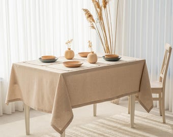 Nappe en coton beige latte - Nappe rustique, décoration minimaliste de salle à manger de ferme