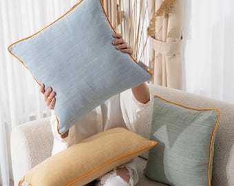 Dekokissen 3er-Set aus Baumwolle mit Paspelrand - Federkissenbezug, dekoratives Sofakissen