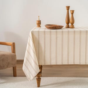 Mantel navideño de algodón – Tamaño personalizado. Funda rústica para mesa de comedor navideña, estilo vintage. 9-Brown Striped
