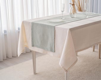 Chemin de table en coton vert sauge - décoration de salle à manger naturelle, cadre de table rustique