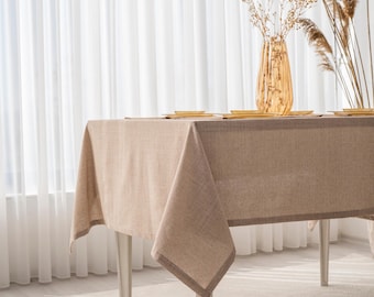 Braun gestreifte Tischdecke - Vintage Esstisch, natürliches Baumwolldekor