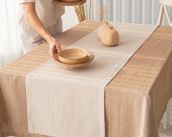 Latte-Beigefarbener Baumwoll-Tischläufer - Vintage Esszimmer Dekor, natürliche Tischdekoration