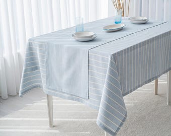 Weicher blauer Tischläufer aus Baumwolle - Vintage Esszimmer Dekor, natürliche Tischdekoration