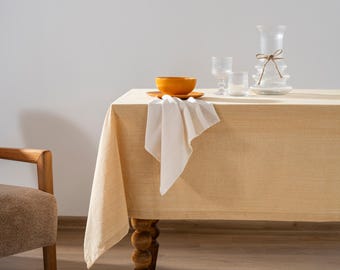 Weiche senfgelbe Tischdecke, Tischdekoration, Bauernhaus Dekoration