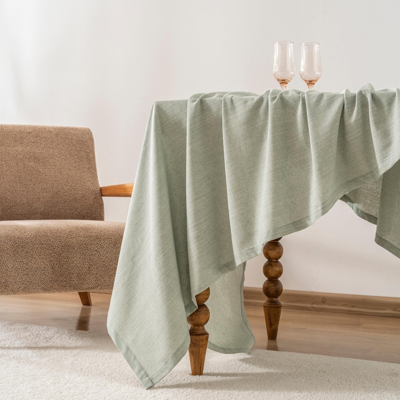 Mantel navideño de algodón – Tamaño personalizado. Funda rústica para mesa de comedor navideña, estilo vintage. 5-Sage Green