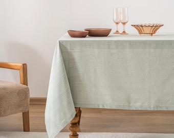 Salbeigrüne Tischdecke - Tischdecke aus natürlicher Baumwolle, minimales rustikales Wohndekor