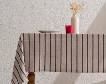 Gestreifte Vintage Tischdecke - 100% Baumwolle, rustikale Esstischdekoration