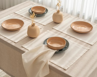 Nappe en coton beige latte - Nappe rustique, décoration minimaliste de salle à manger de ferme