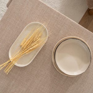 Mantel navideño de algodón – Tamaño personalizado. Funda rústica para mesa de comedor navideña, estilo vintage. 11-BrownDenseStriped