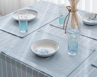 Manteles individuales de algodón azul suave – Manteles individuales de tela ecológicos para la mesa del comedor