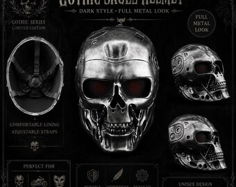 Resin Terminator T-800 Skull Mask, Gothic Cyborg Full Face Mask, Halloween Cosplay Costume Helmet, One Size Fits Most