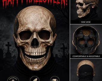 Resin Skull Mask with Movable Jaw, Realistic Skeleton Full Face Mask, Halloween Horror Cosplay Prop, One Size Fits Most