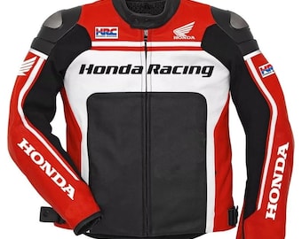 Chaqueta de motociclista de cuero vacuno Honda Racing: equipo de motociclismo con blindaje CE