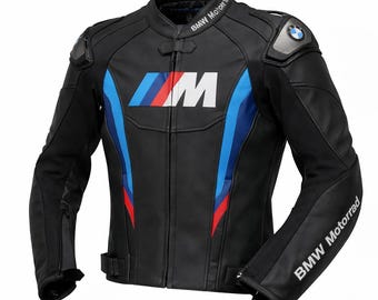 BMW Motorrad Black Leather Jacket Men | Motorcycle Biker Jacket | CE Armored Cowhide Racing Coat