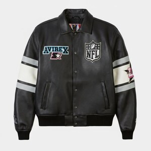 Chaqueta universitaria de cuero negro Avirex: chaqueta bomber bordada para el Super Bowl IX imagen 3