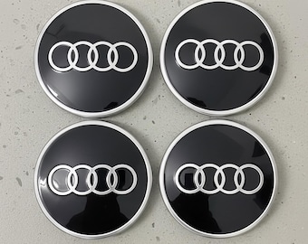 Coprimozzi per cerchi Audi, logo nero e argento (61 mm, confezione da 4)