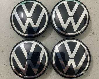 Coprimozzi per cerchi VW, logo nero e argento, 56 mm, confezione da 4