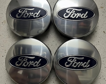Coprimozzi per cerchi Ford, logo argento e blu, 65 mm, confezione da 4