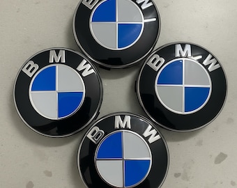 Coprimozzi per cerchi BMW, logo nero, blu e bianco, 56 mm, confezione da 4