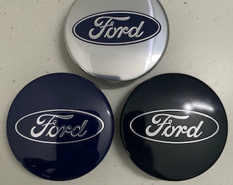 Coprimozzi per cerchi Ford, 65 mm, logo argento blu nero, (confezione da 4)