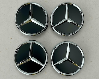 Coprimozzi per cerchi Mercedes Benz da 75 mm, logo a stella cromato nero, confezione da 4