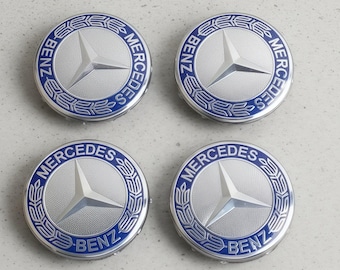Coprimozzi per cerchi Mercedes Benz, logo Blue Laurel (75 mm, confezione da 4)
