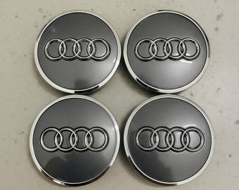 Coprimozzi per cerchi Audi, logo argento nero canna di fucile (61 mm, confezione da 4)