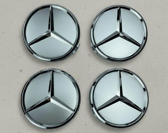 Coprimozzi per cerchi Mercedes Benz, 75 mm, logo a stella cromato argento (confezione da 4)