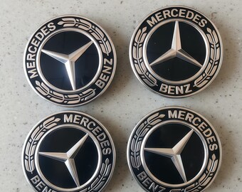 Coprimozzi per cerchi Mercedes Benz, nero cromato, alloro, 75 mm (confezione da 4)