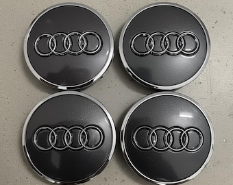 Coprimozzi per cerchi Audi, logo nero e cromato, 61 mm, confezione da 4
