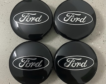 Coprimozzi per cerchi Ford, neri e argento (54 mm, confezione da 4)