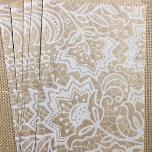 NEW!!! Kraft White Flower Paper Bags ( Set of 5 ) Gift bags, Scrapbooking, Embellishments, Journaling