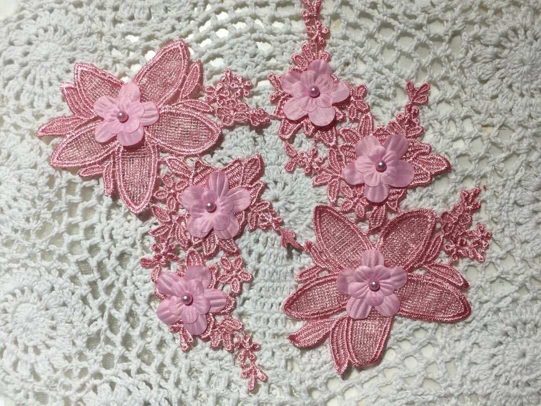 NEW Beautiful Fancy Embroidered Pink Cluster Appliqué W/pearls Collages ...
