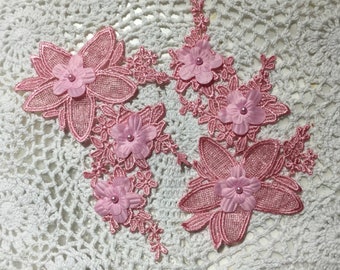 NEW!!!  Beautiful Fancy Embroidered Pink Cluster Appliqué W/Pearls  Collages, Sewing, Journaling, Embellishments